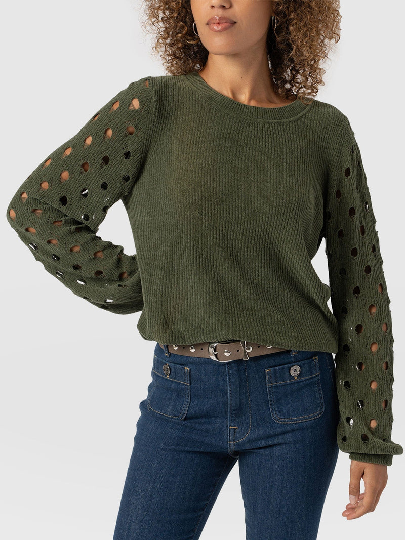 Suki Lace Hole Knit - Green