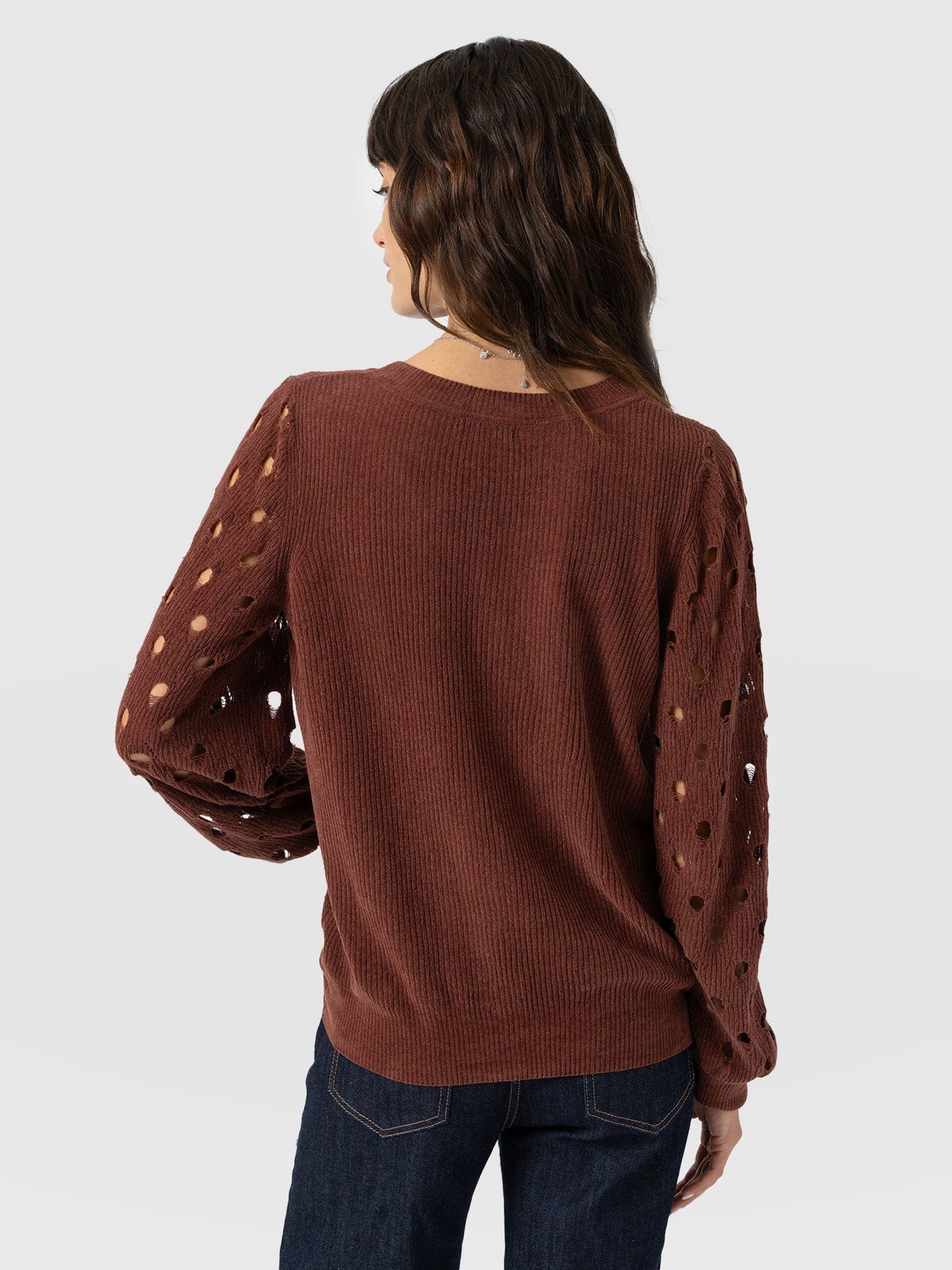 Suki Lace Hole Knit - Mauve - Women's Jumpers | Saint + Sofia® UK