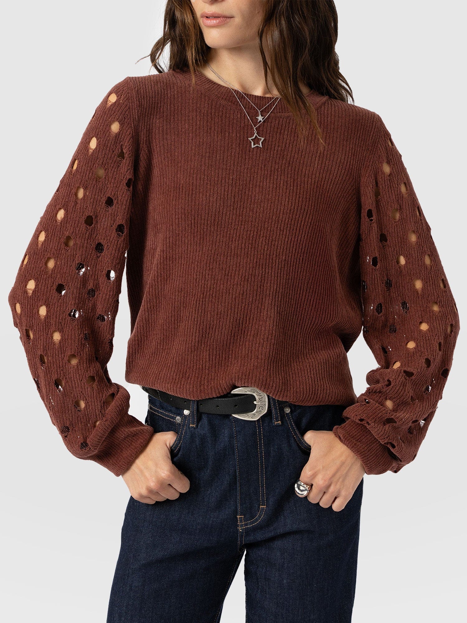 Suki Lace Hole Knit - Mauve - Women's Jumpers | Saint + Sofia® UK