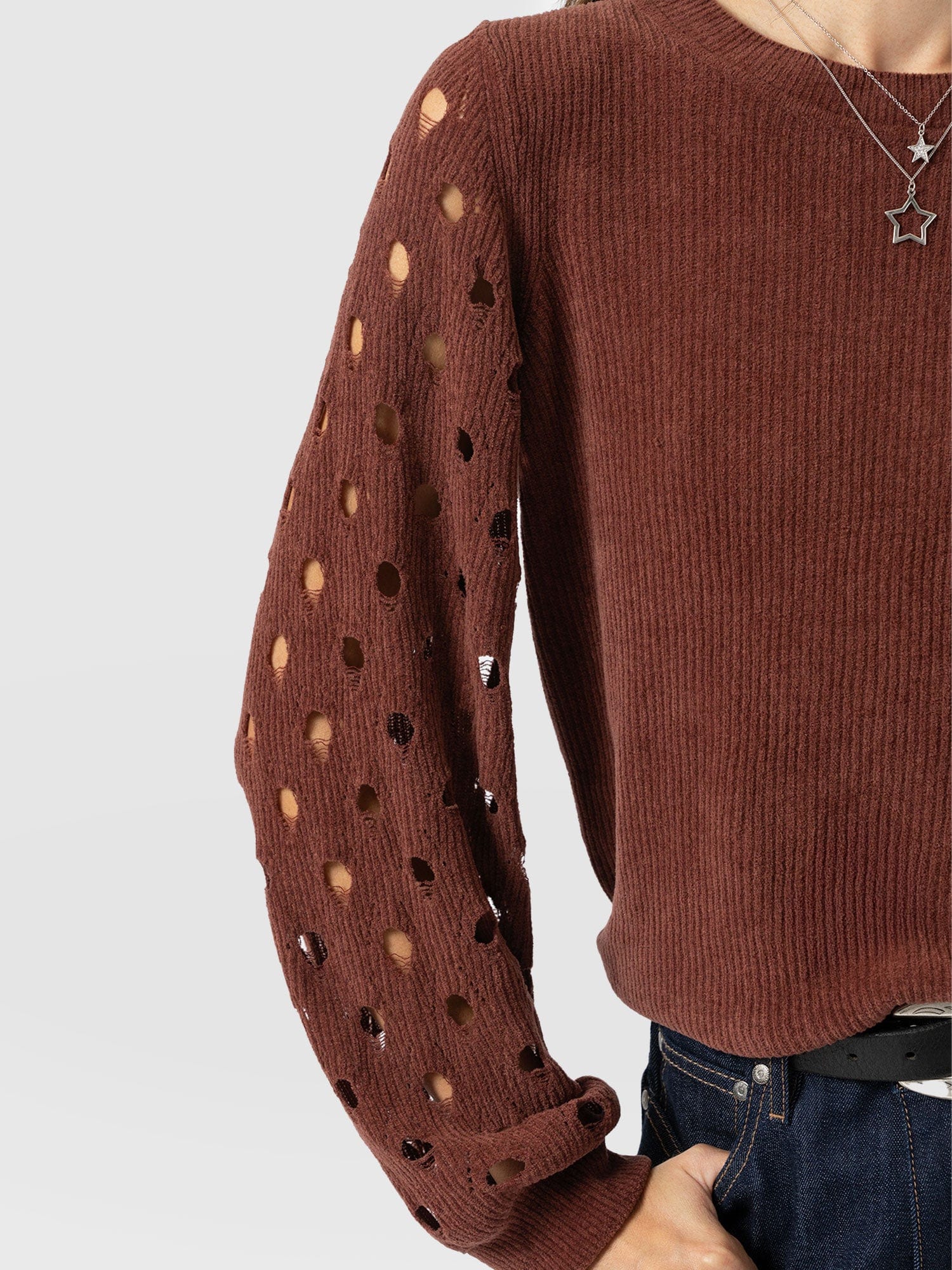 Suki Lace Hole Knit - Mauve - Women's Jumpers | Saint + Sofia® UK