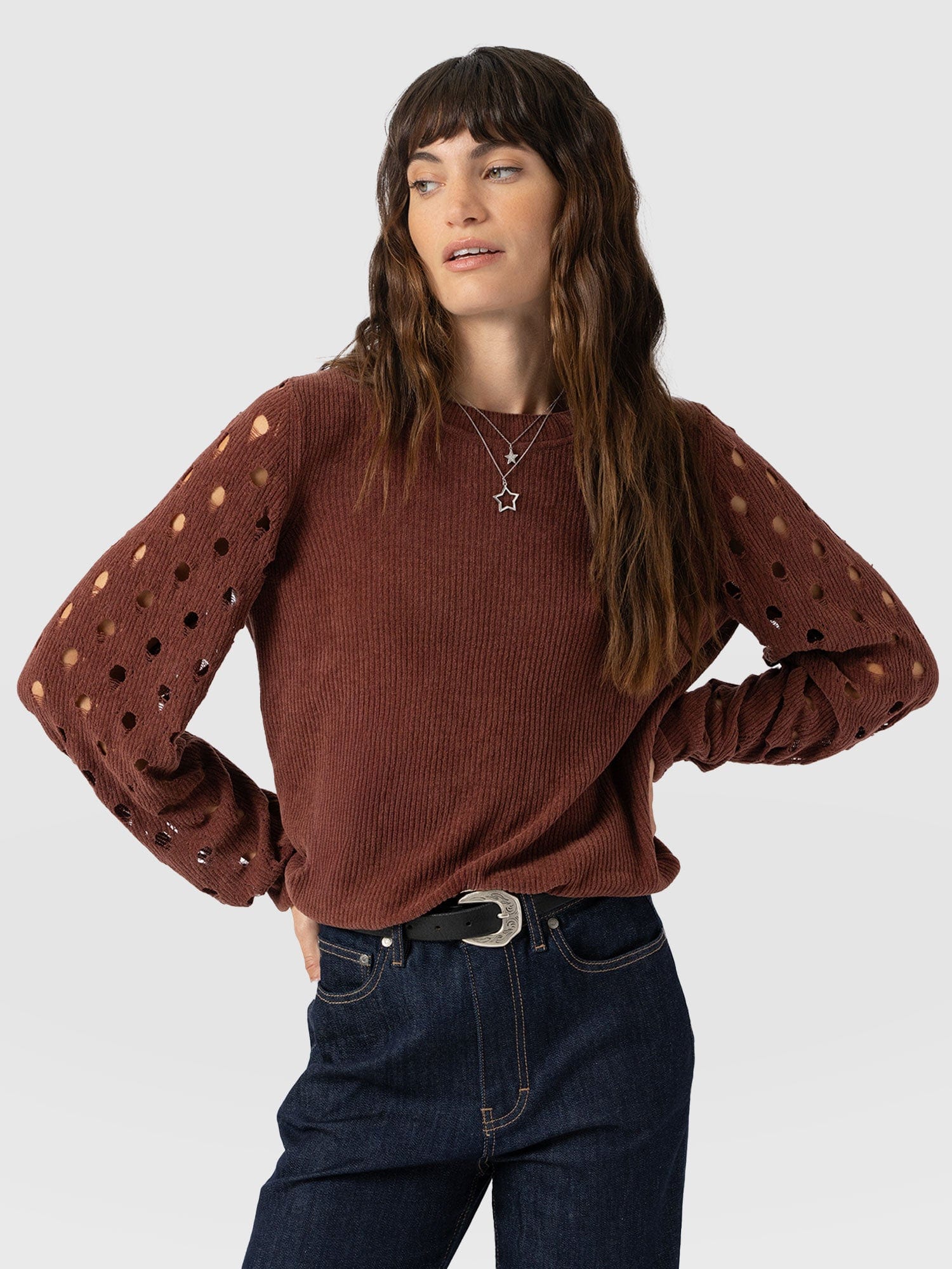Suki Lace Hole Knit - Mauve - Women's Jumpers | Saint + Sofia® UK