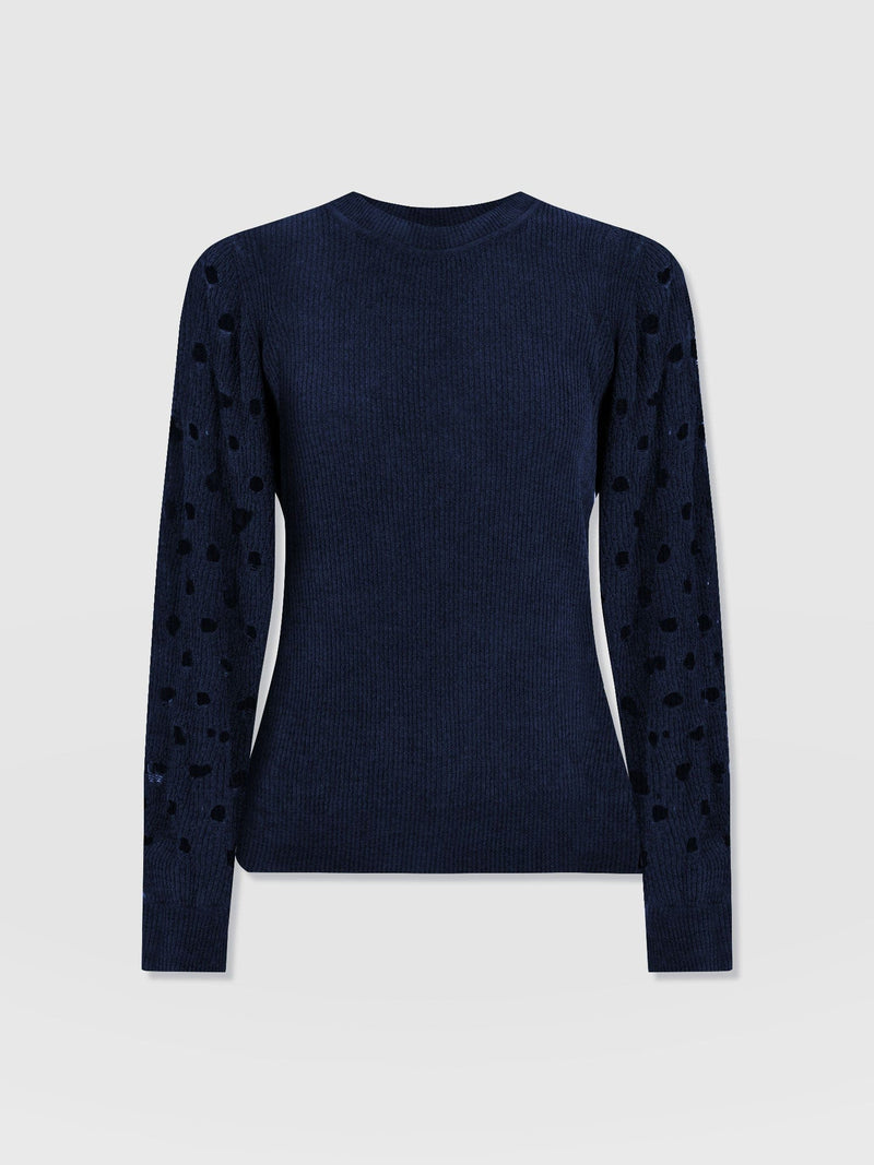 Suki Lace Hole Knit - Navy - Women's Jumpers | Saint + Sofia® UK