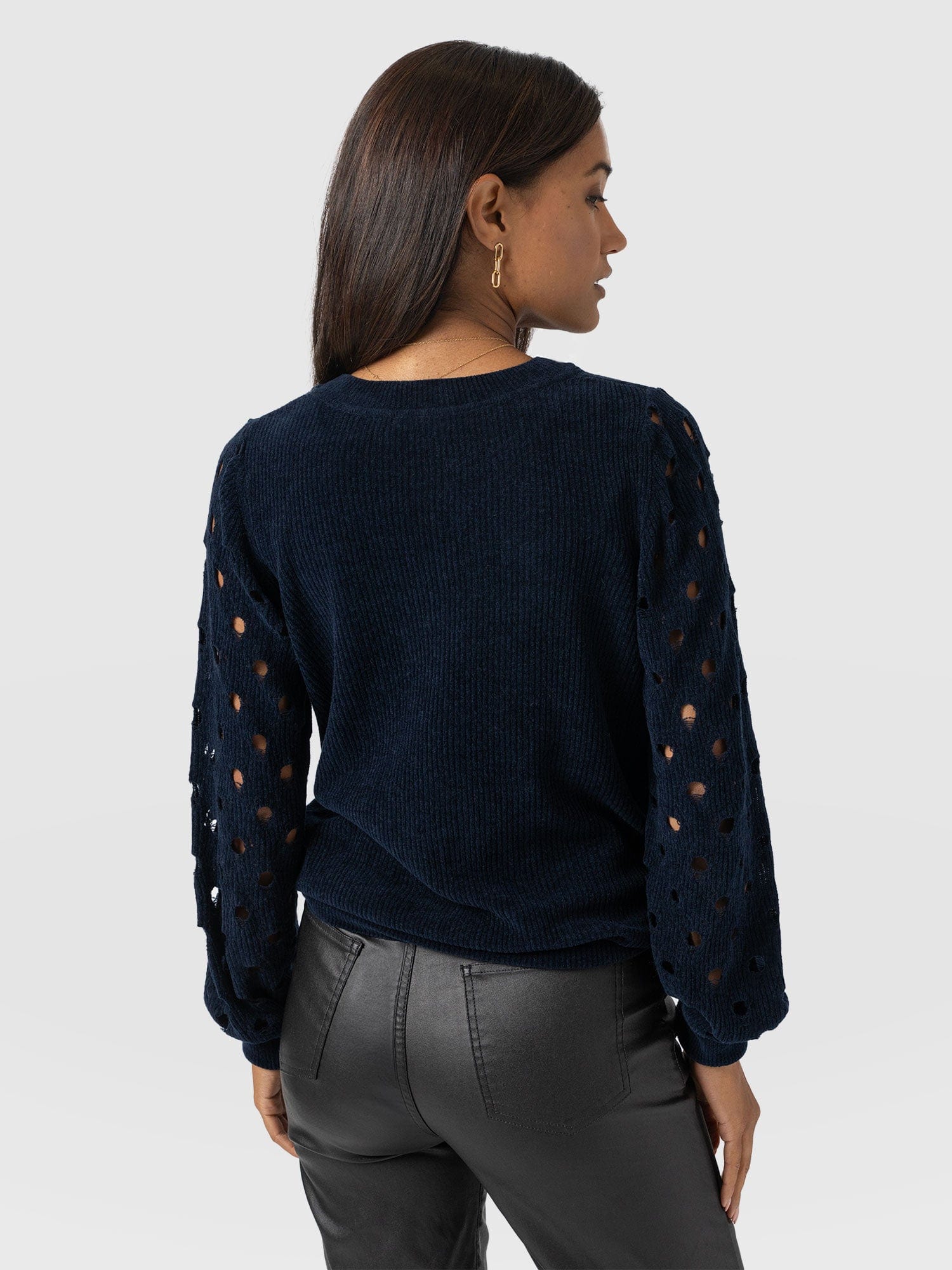 Suki Lace Hole Knit - Navy - Women's Jumpers | Saint + Sofia® UK