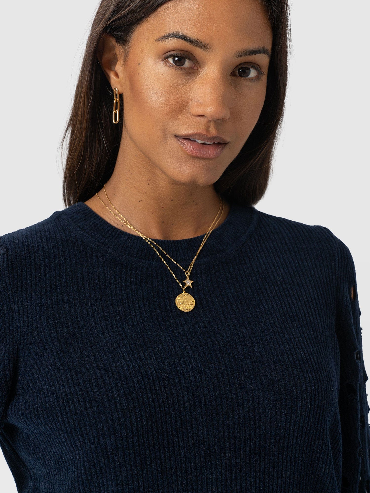 Suki Lace Hole Knit - Navy - Women's Jumpers | Saint + Sofia® UK