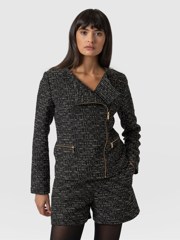 Sutton Asymmetric Jacket - Monochrome Bouclé