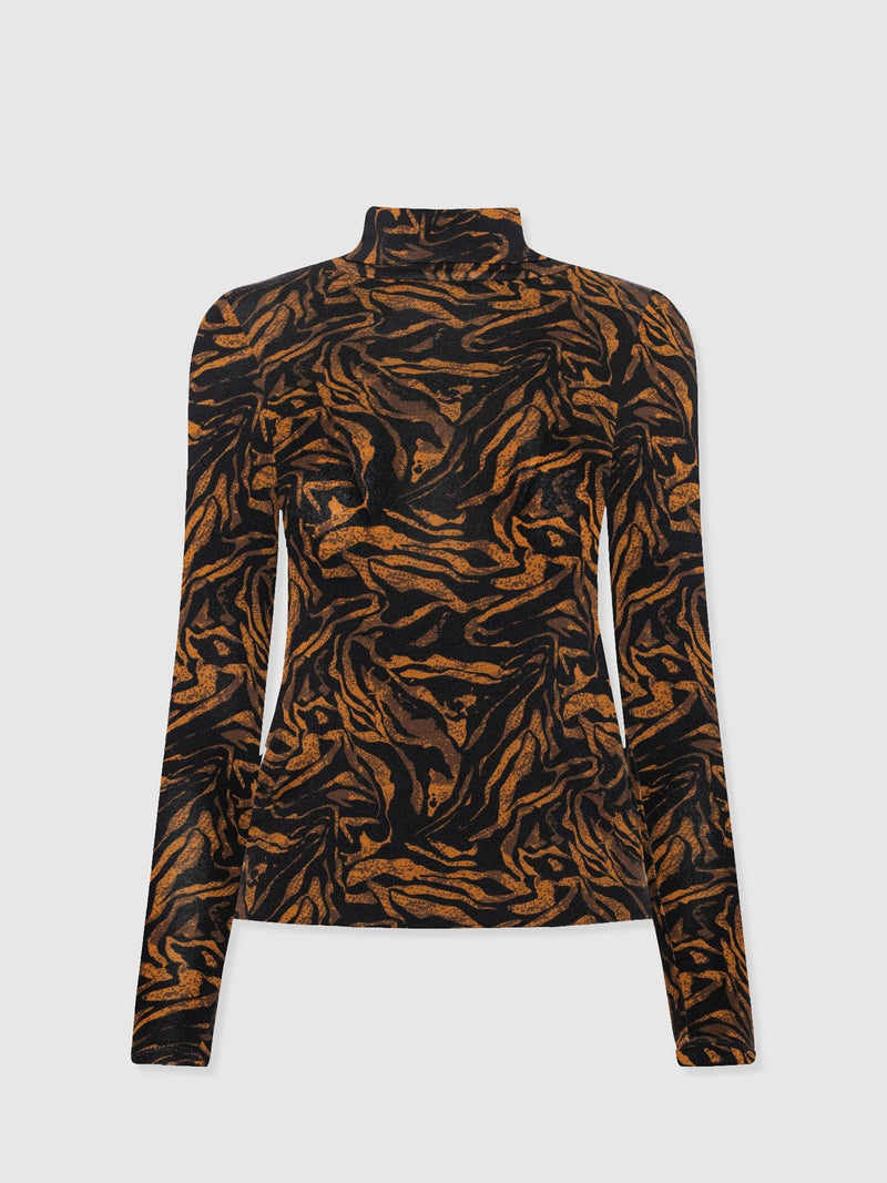 Tempest Roll Neck - Brown Zebra - Women's T-shirts | Saint + Sofia® UK
