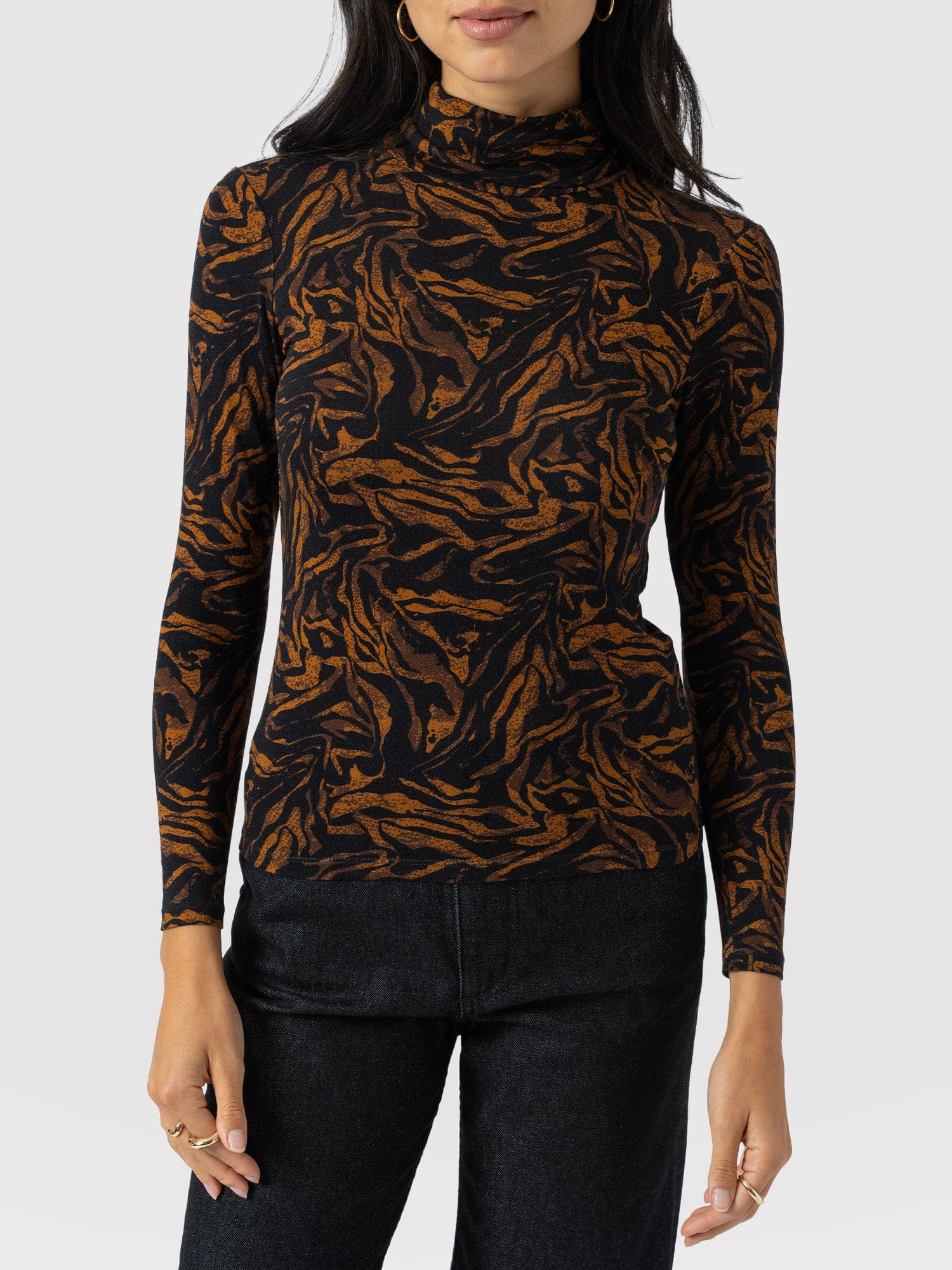 Tempest Roll Neck - Brown Zebra - Women's T-shirts | Saint + Sofia® UK