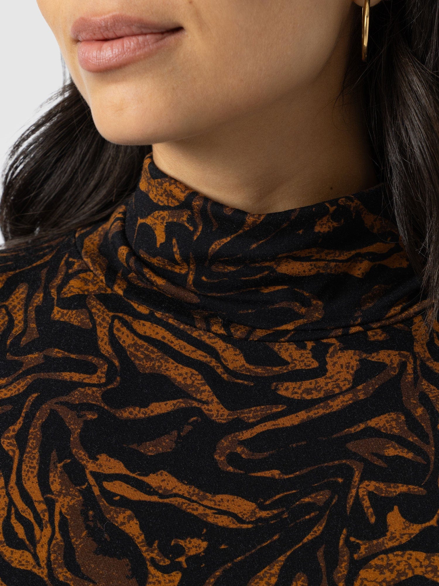 Tempest Roll Neck - Brown Zebra - Women's T-shirts | Saint + Sofia® UK