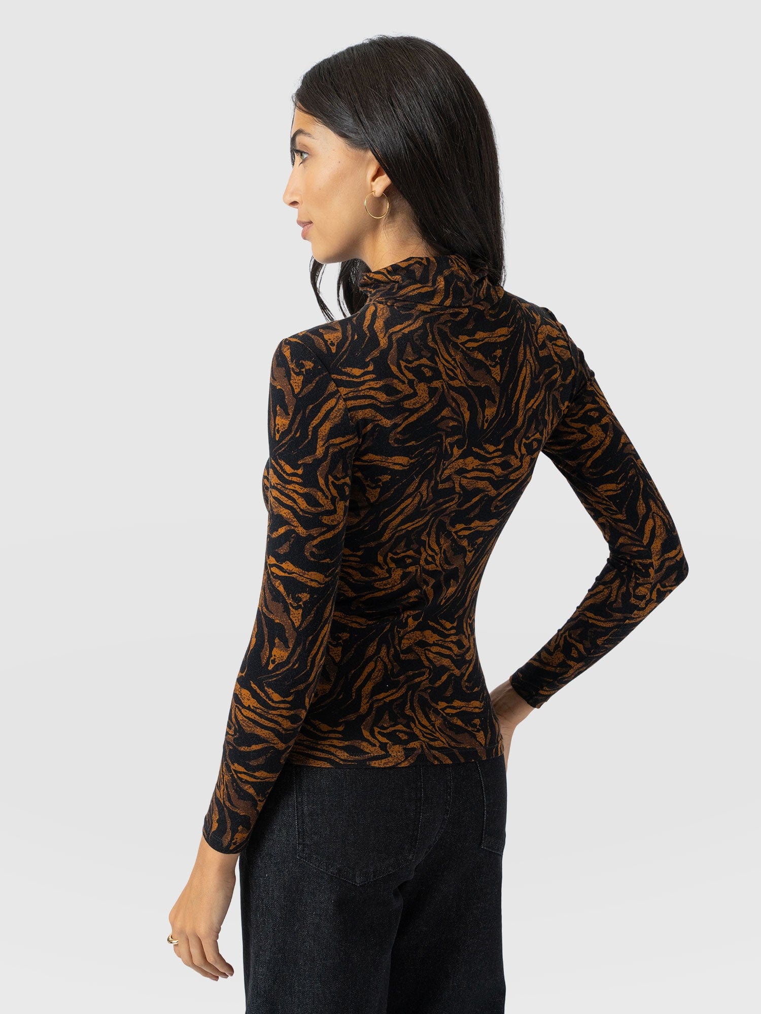 Tempest Roll Neck - Brown Zebra - Women's T-shirts | Saint + Sofia® UK