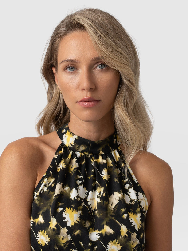 Tilda Halter Neck - Black Daisy Floral