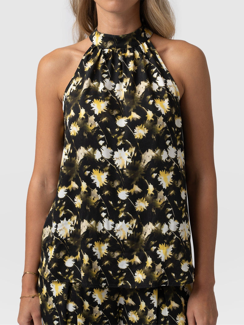 Tilda Halter Neck - Black Daisy Floral