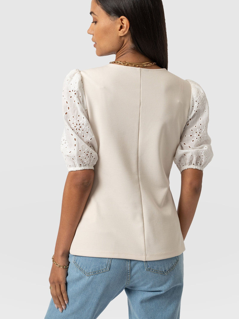 Tori Puff Sleeve Top - Cream Broderie