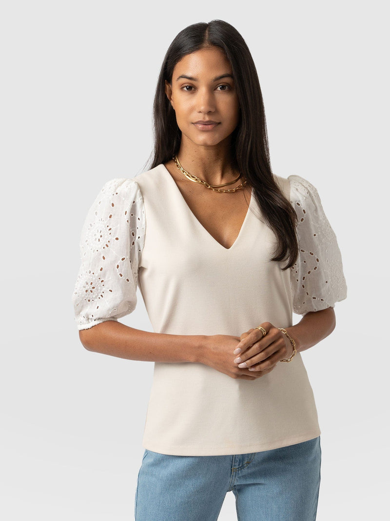 Tori Puff Sleeve Top - Cream Broderie