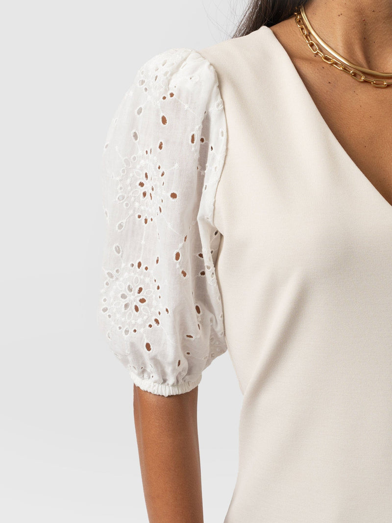 Tori Puff Sleeve Top - Cream Broderie