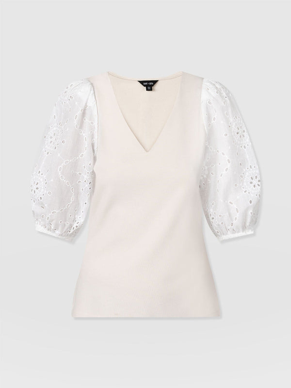 Tori Puff Sleeve Top - Cream Broderie