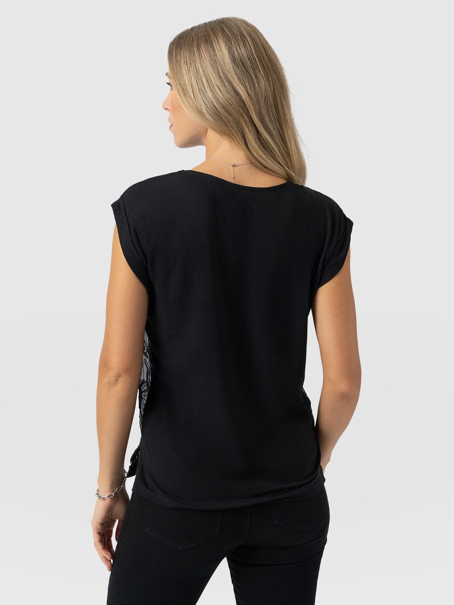 Turn Up Contrast Tee - Black Lace