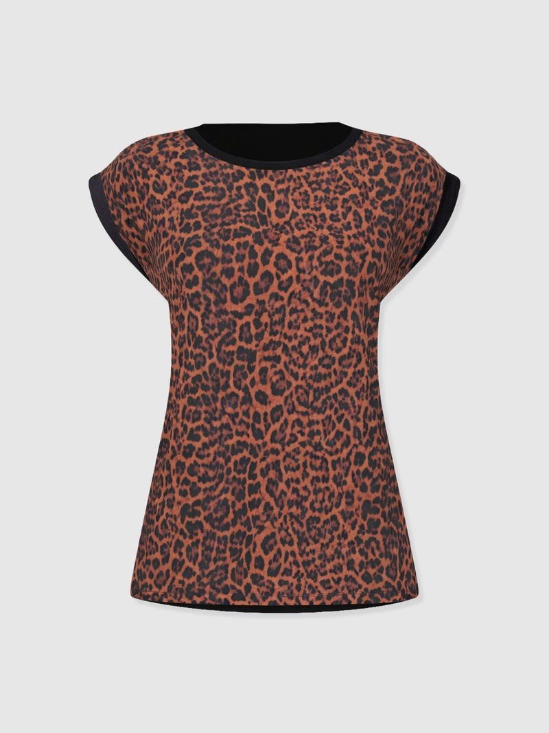 Turn Up Contrast Tee - Brown Leopard