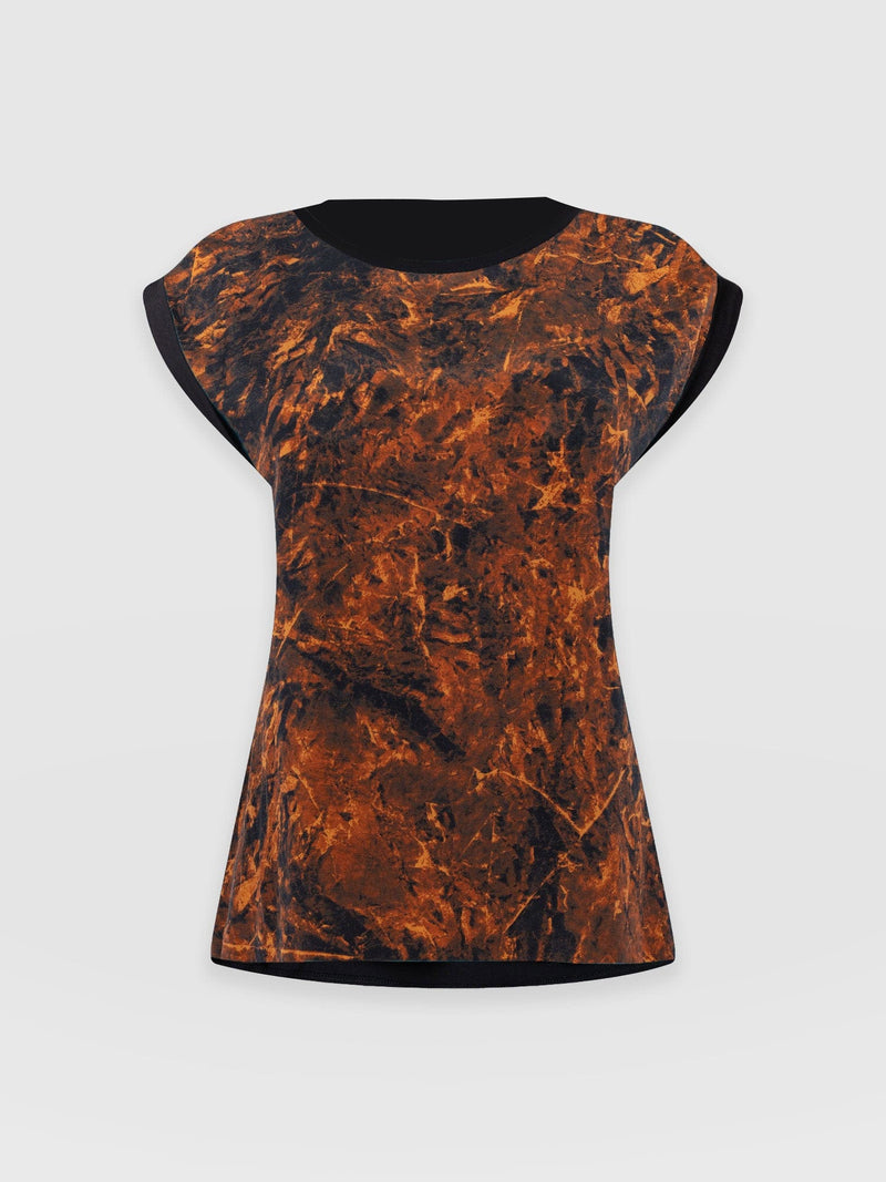 Turn Up Contrast Tee - Brown Marble - Women's T-shirts | Saint + Sofia® UK
