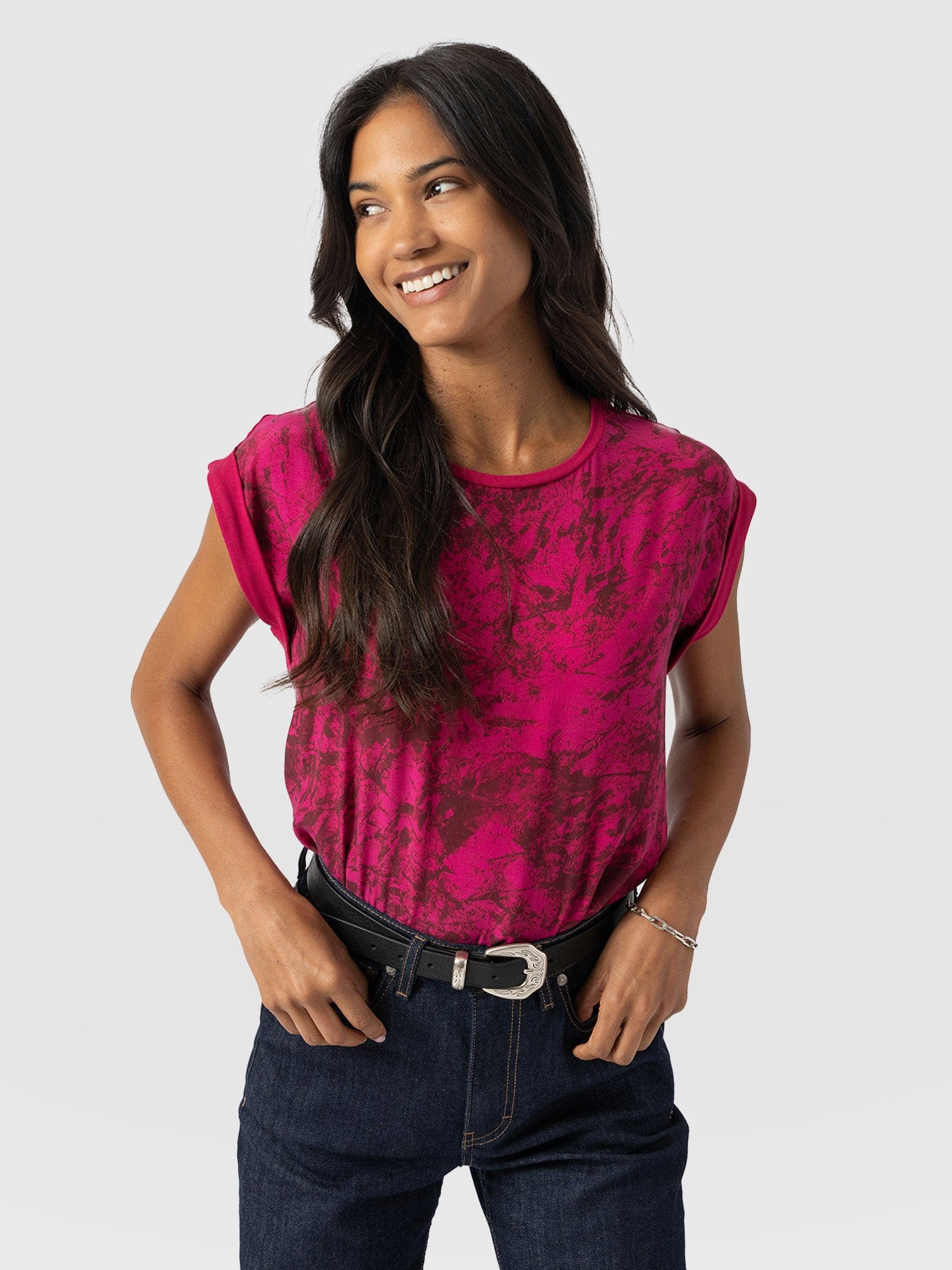 Turn Up Contrast Tee Pink Marble - Women's T-Shirts | Saint + Sofia® UK