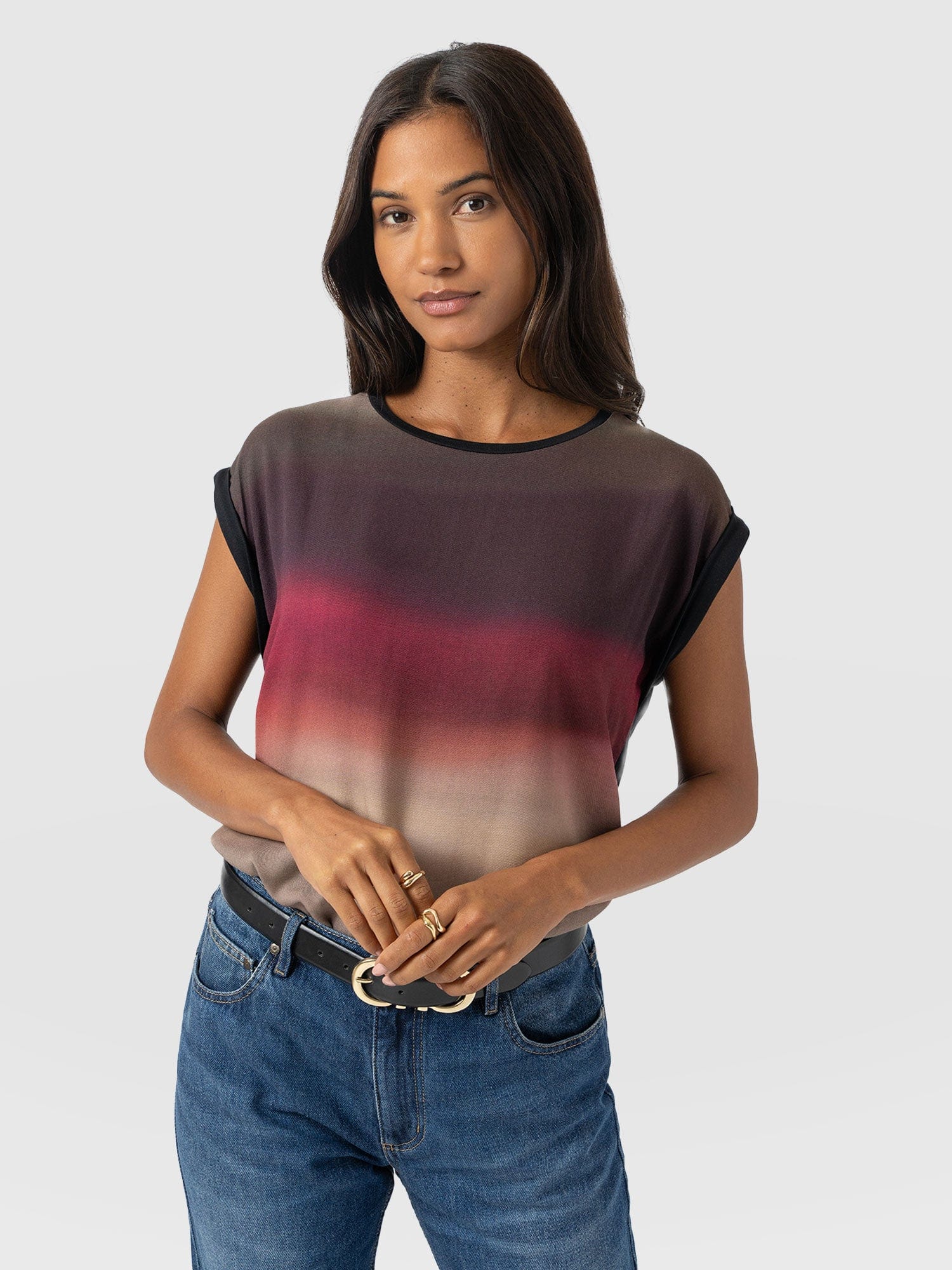 Turn Up Contrast Tee - Purple Gradient - Women's T-shirts | Saint + Sofia® UK