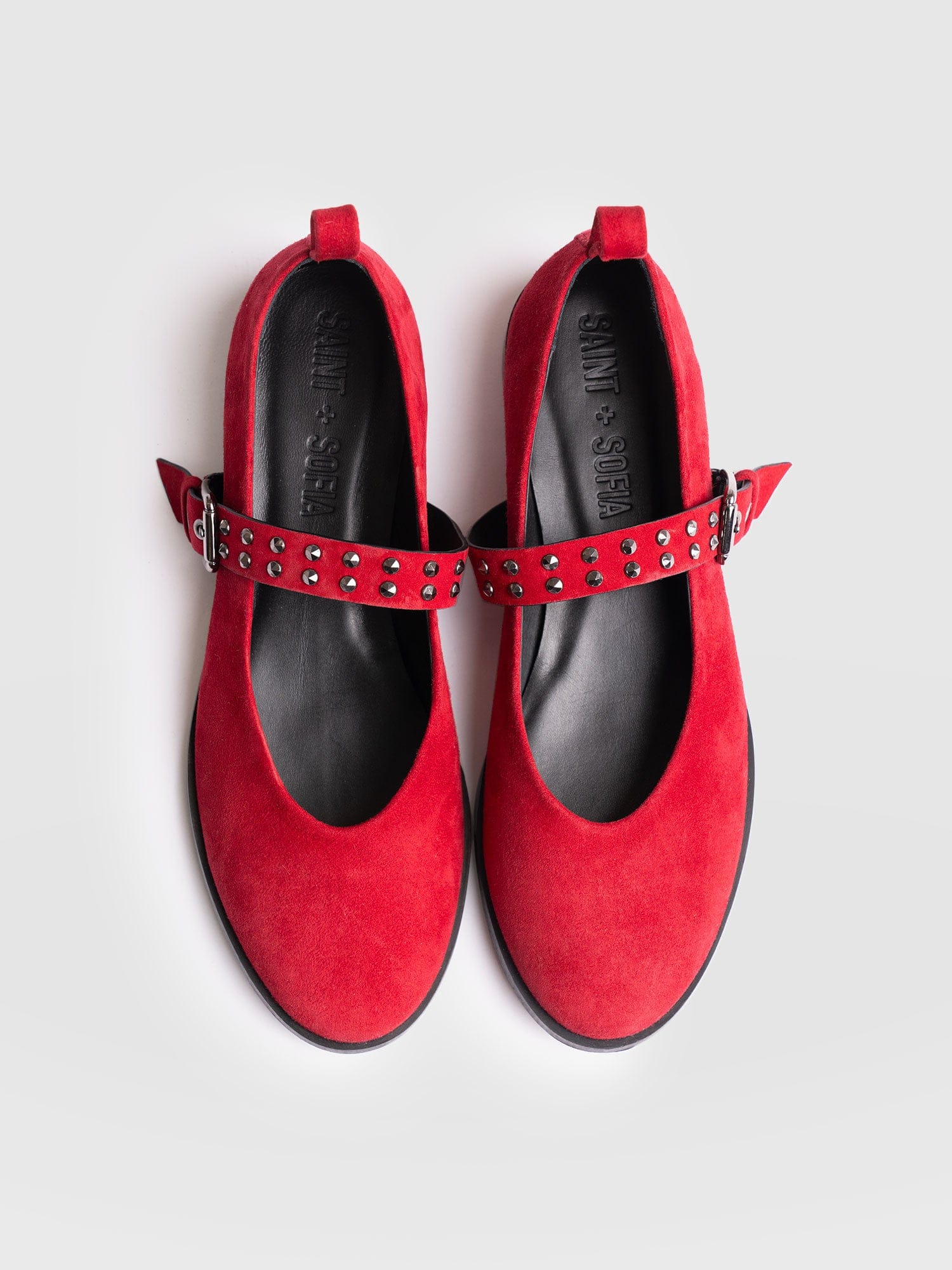 Vega Studded Ballerina Flats - Red Suede