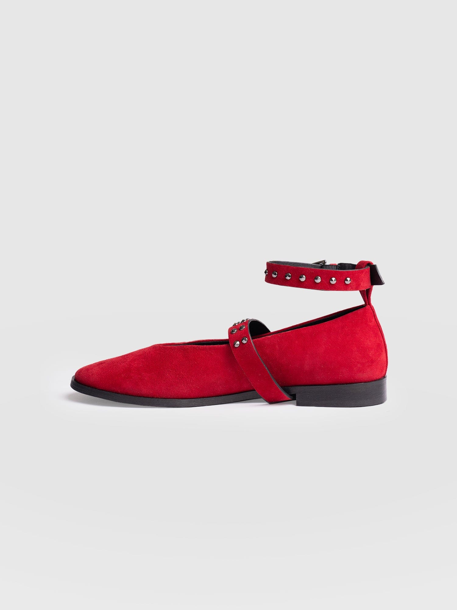 Vega Studded Ballerina Flats - Red Suede