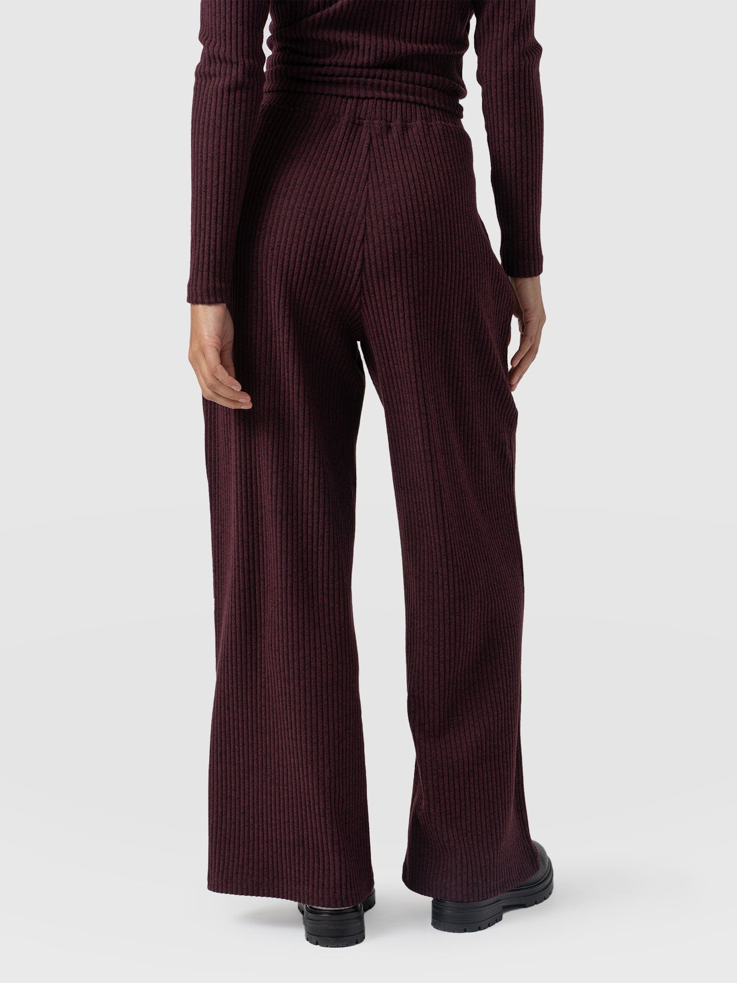 Victory Rib Wide Leg Pant Burgundy - Women's Trousers | Saint + Sofia® UK