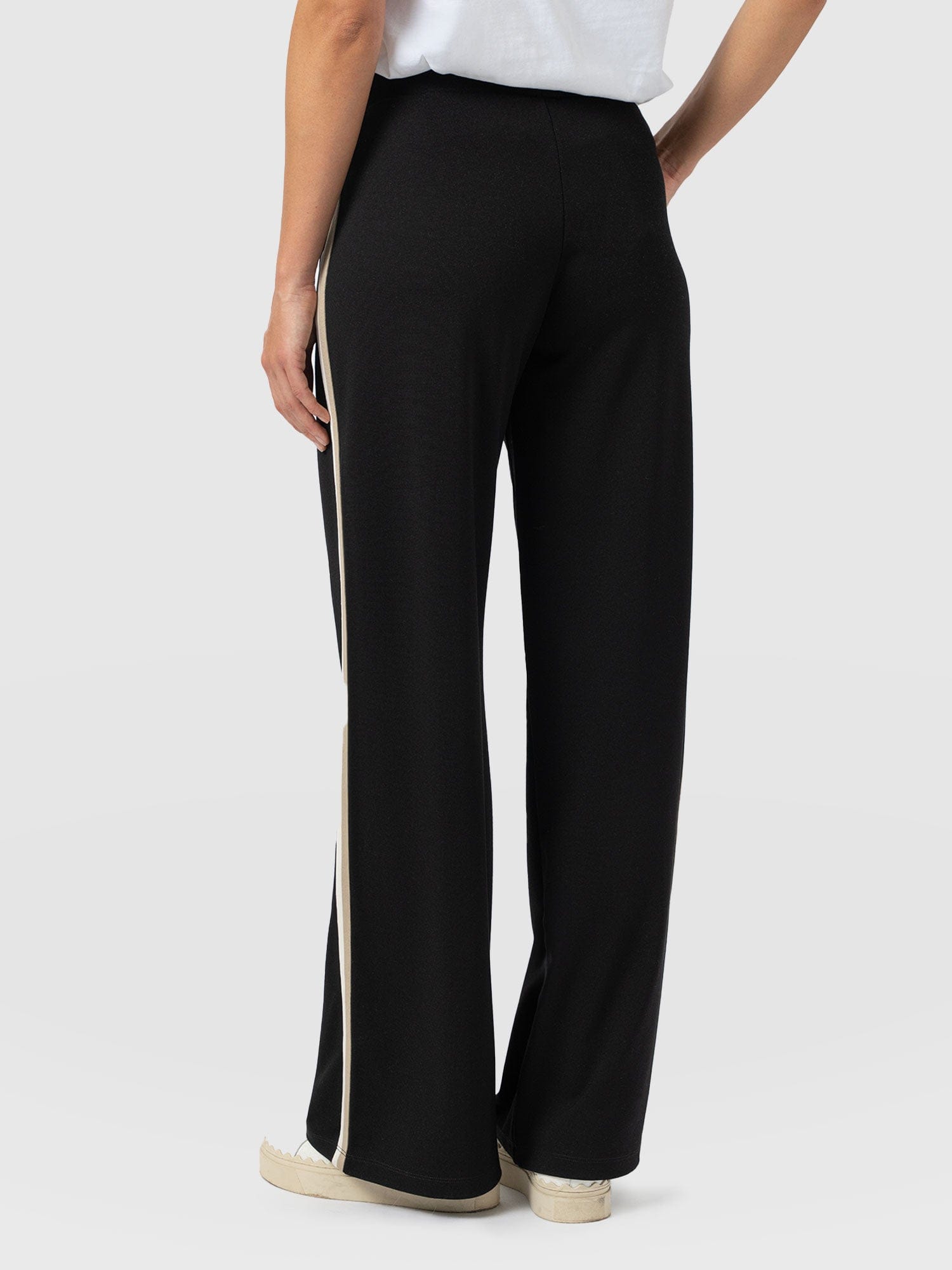 Victory Straight Leg Pant - Black - Cream/Beige Stripe - Women's Trousers | Saint + Sofia® UK