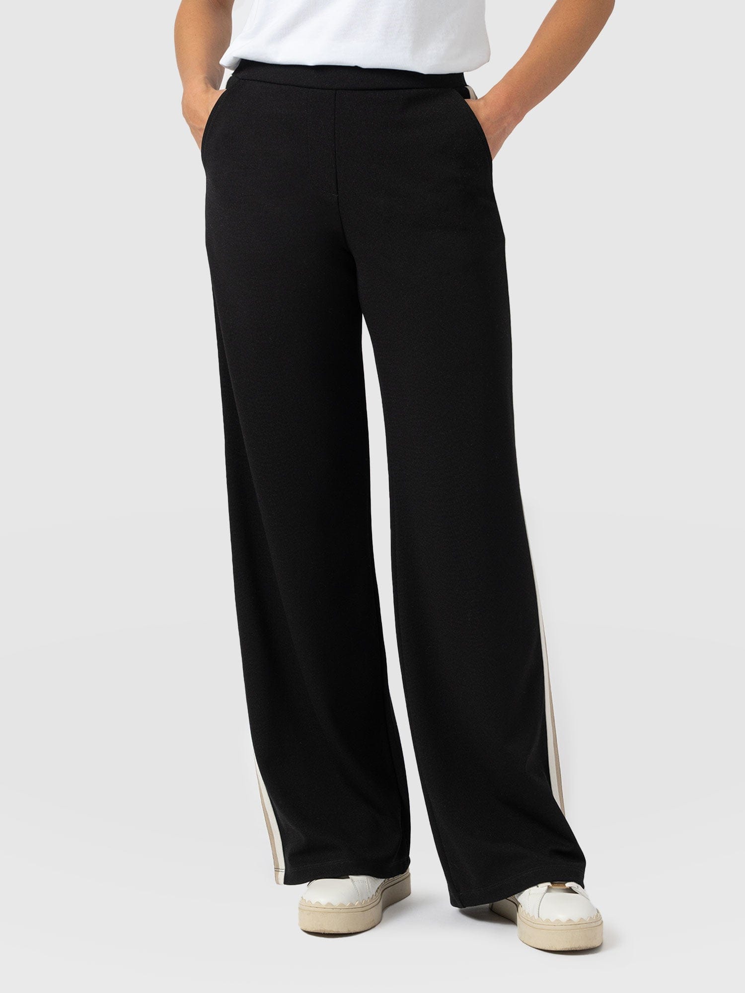 Victory Straight Leg Pant - Black - Cream/Beige Stripe - Women's Trousers | Saint + Sofia® UK