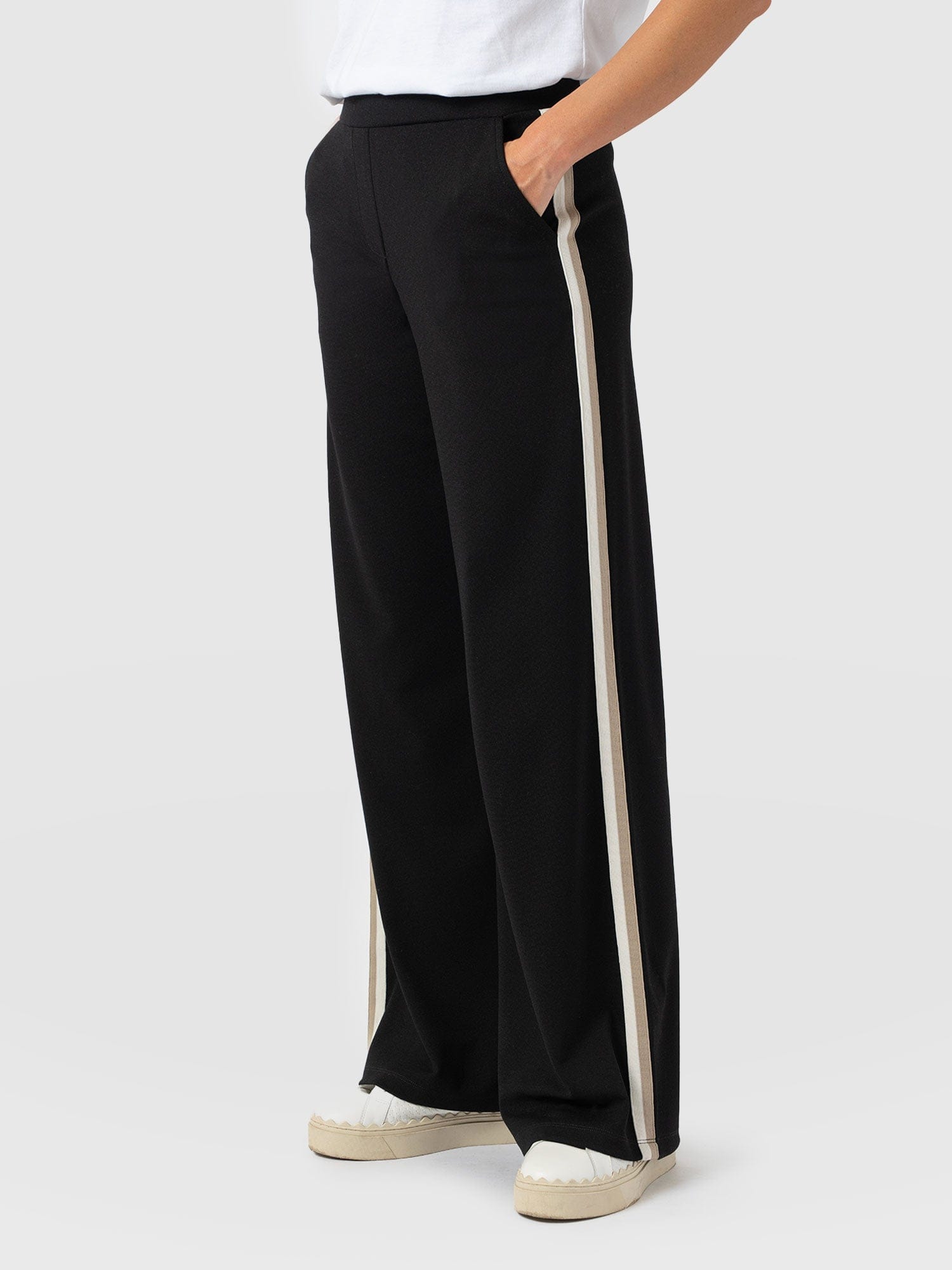 Victory Straight Leg Pant - Black - Cream/Beige Stripe - Women's Trousers | Saint + Sofia® UK
