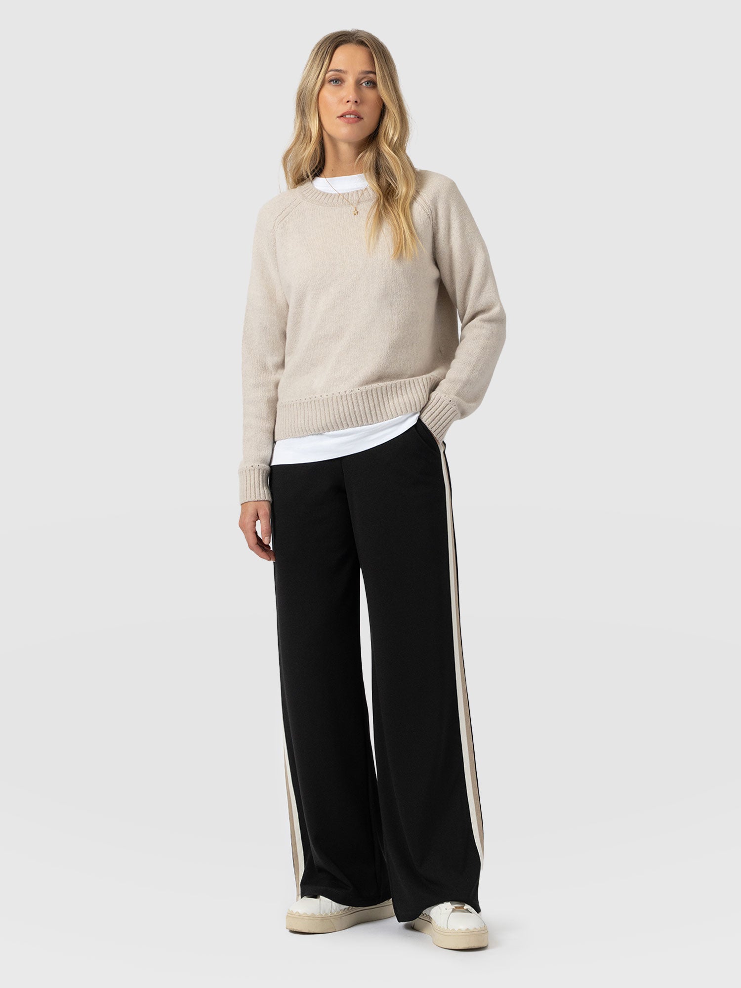 Victory Straight Leg Pant - Black - Cream/Beige Stripe - Women's Trousers | Saint + Sofia® UK