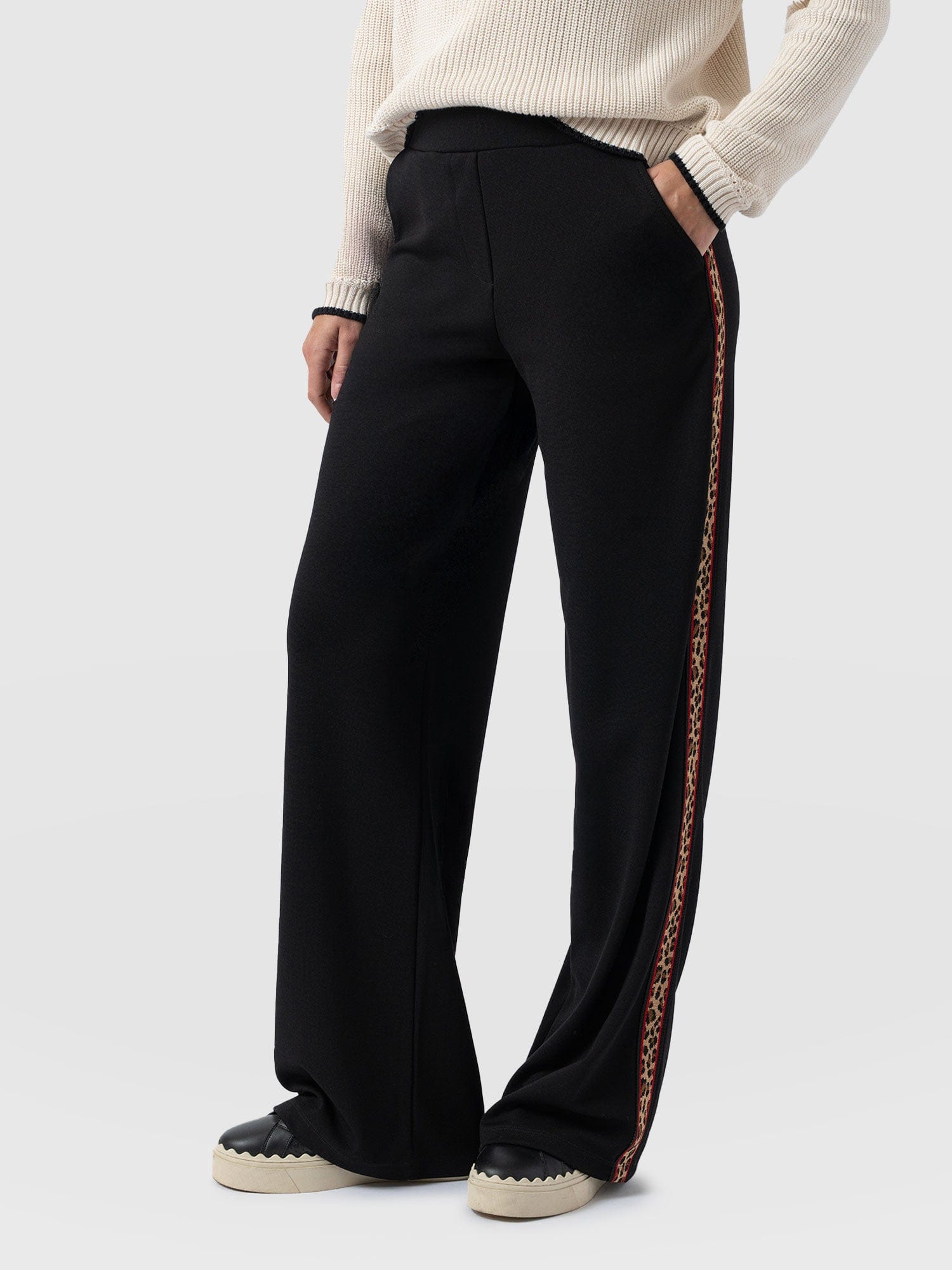 Victory Straight Leg Pant - Black - Leopard - Women's Trousers | Saint + Sofia® UK