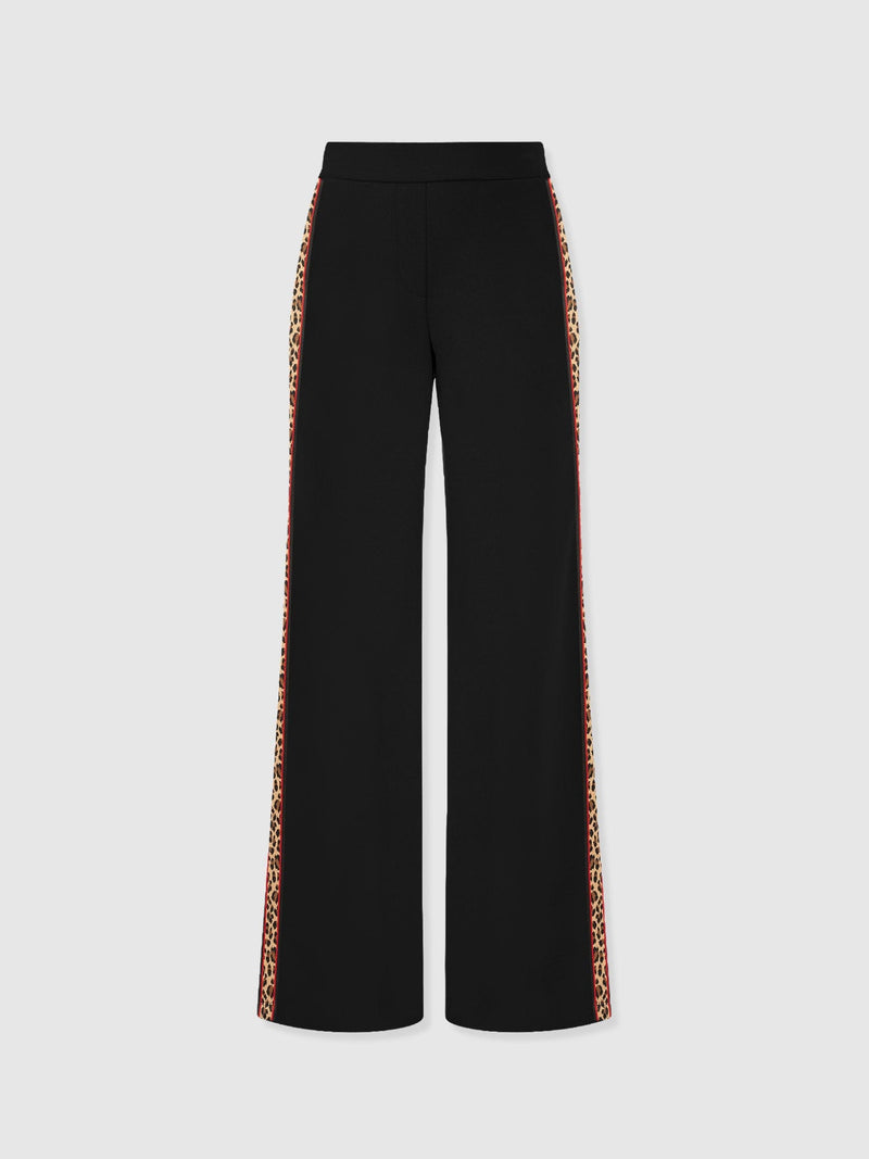 Victory Straight Leg Pant - Black - Leopard - Women's Trousers | Saint + Sofia® UK