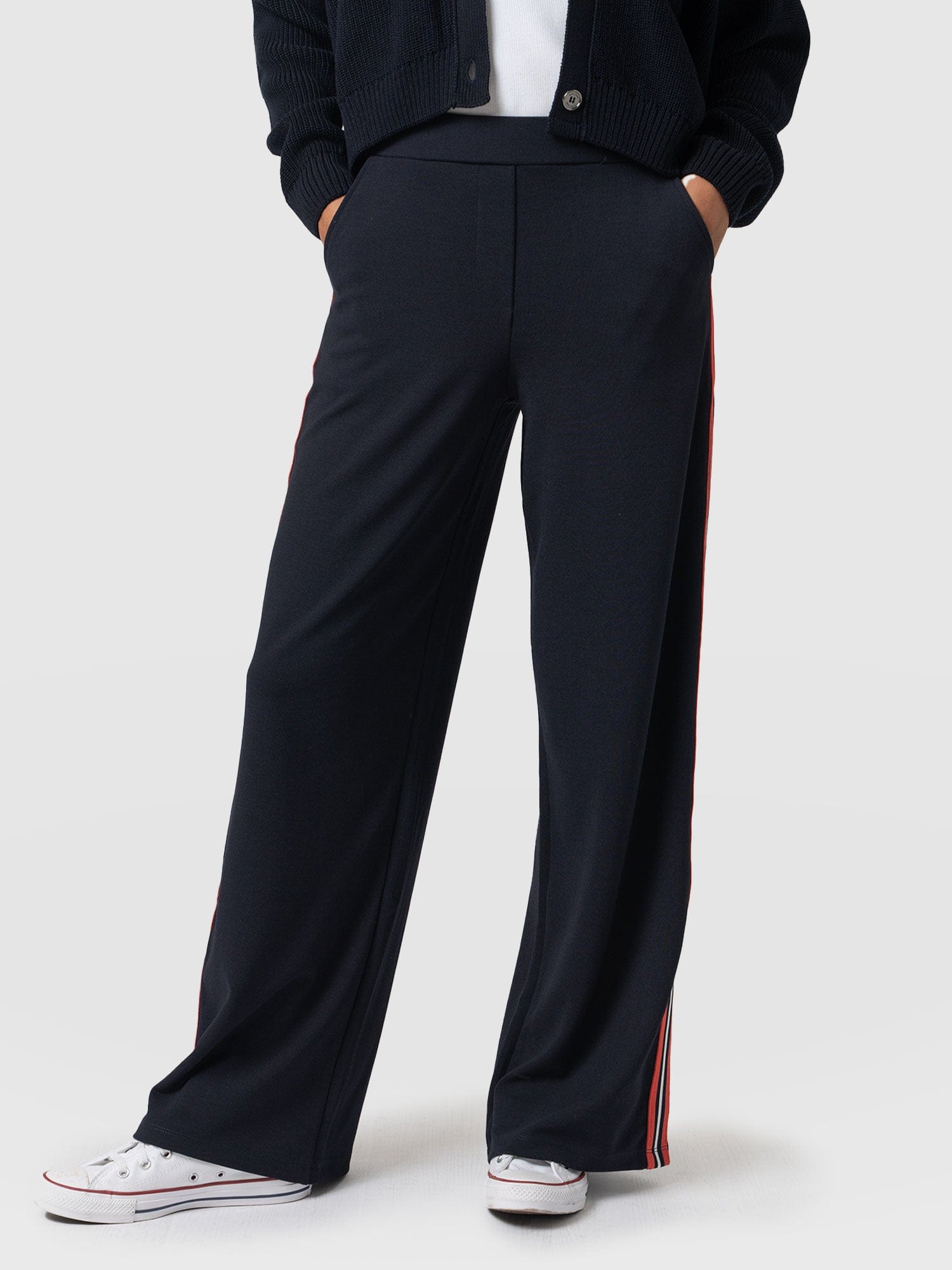 Victory Straight Leg Pant Navy/Red Stripe - Women's Trousers | Saint + Sofia® UK
