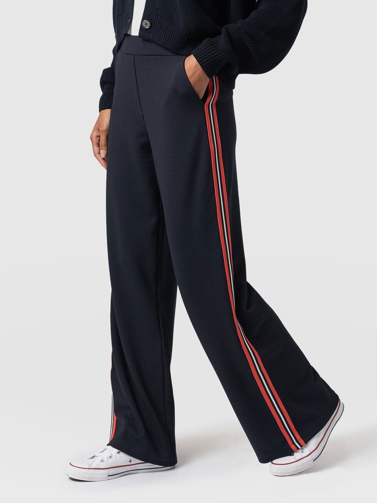 Victory Straight Leg Pant Navy/Red Stripe - Women's Trousers | Saint + Sofia® UK