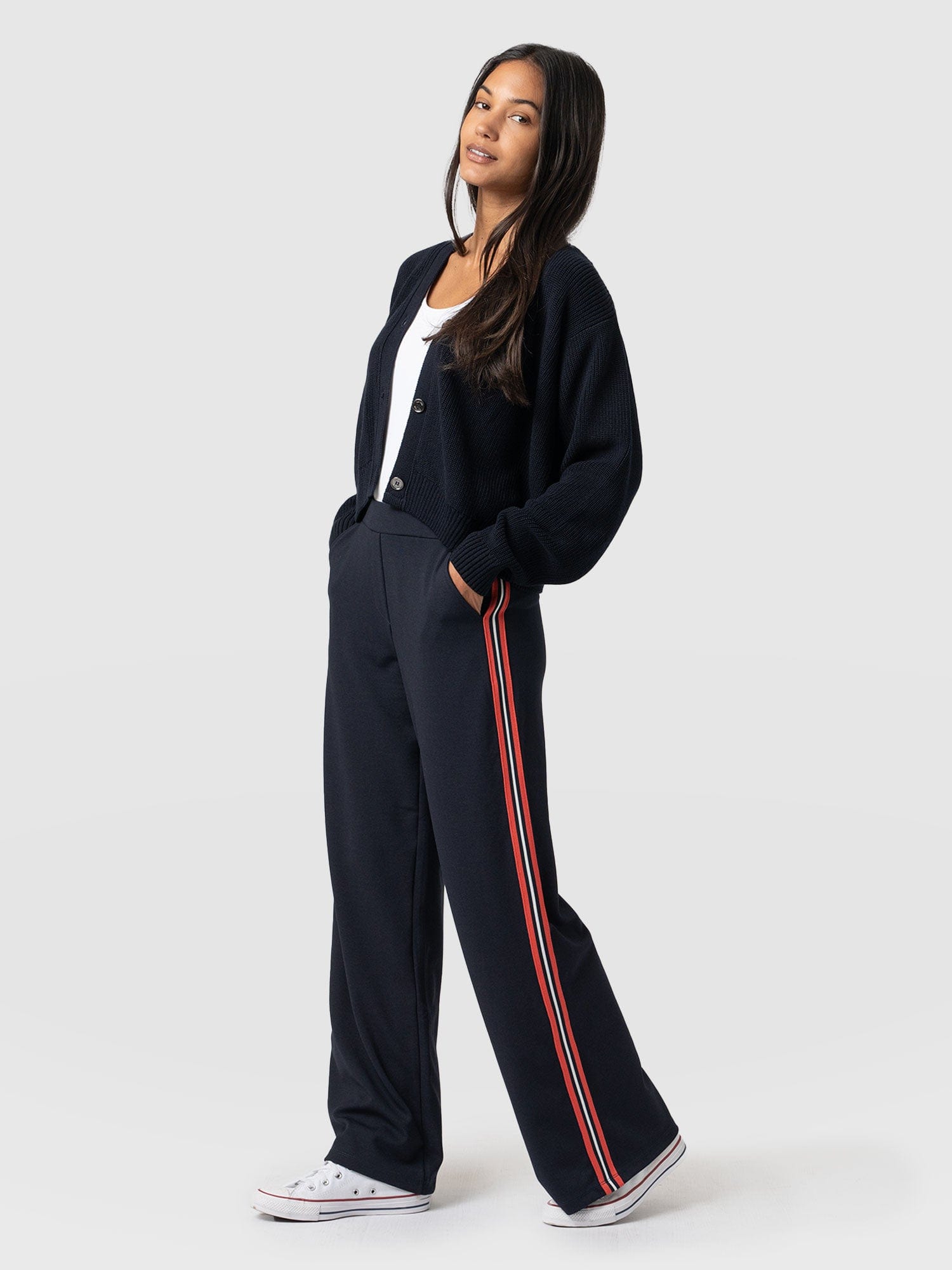 Victory Straight Leg Pant Navy/Red Stripe - Women's Trousers | Saint + Sofia® UK