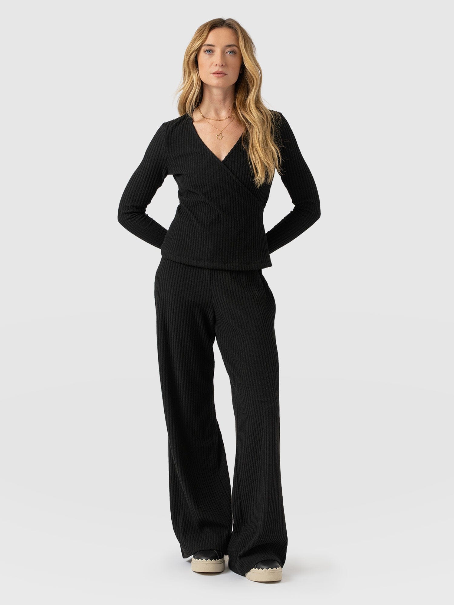 Victory Wide Leg Pant - Black Rib
