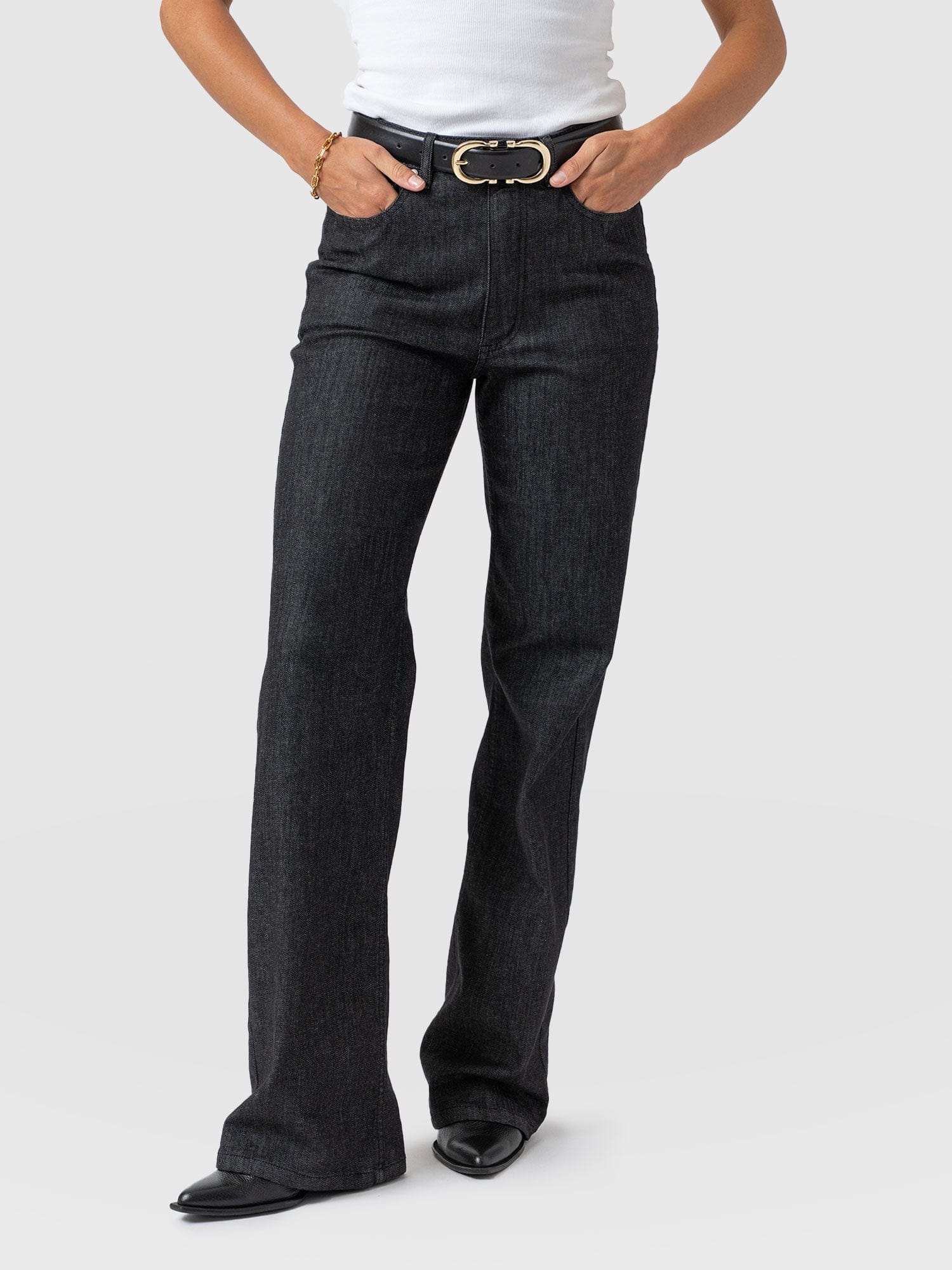 Wide Leg Flare Stretch Jeans Black Wash - Women's Jeans | Saint + Sofia® UK