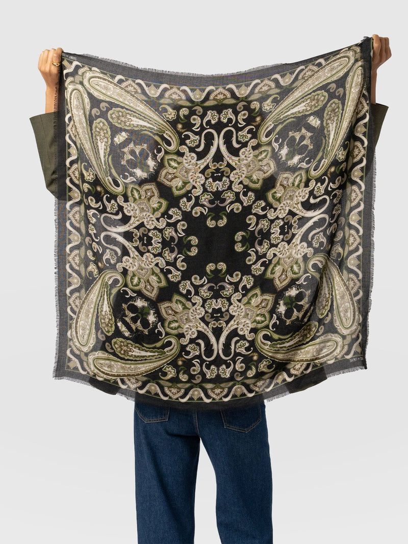 Wren Paisley Scarf - Black/Green