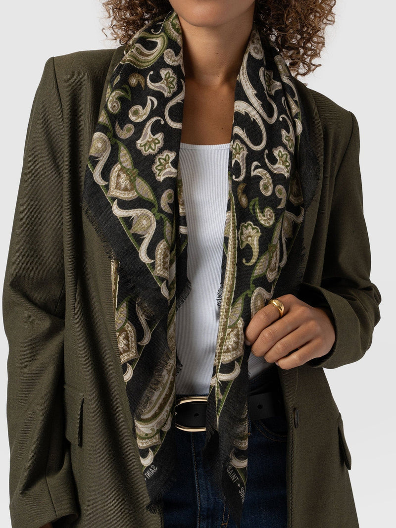 Wren Paisley Scarf - Black/Green