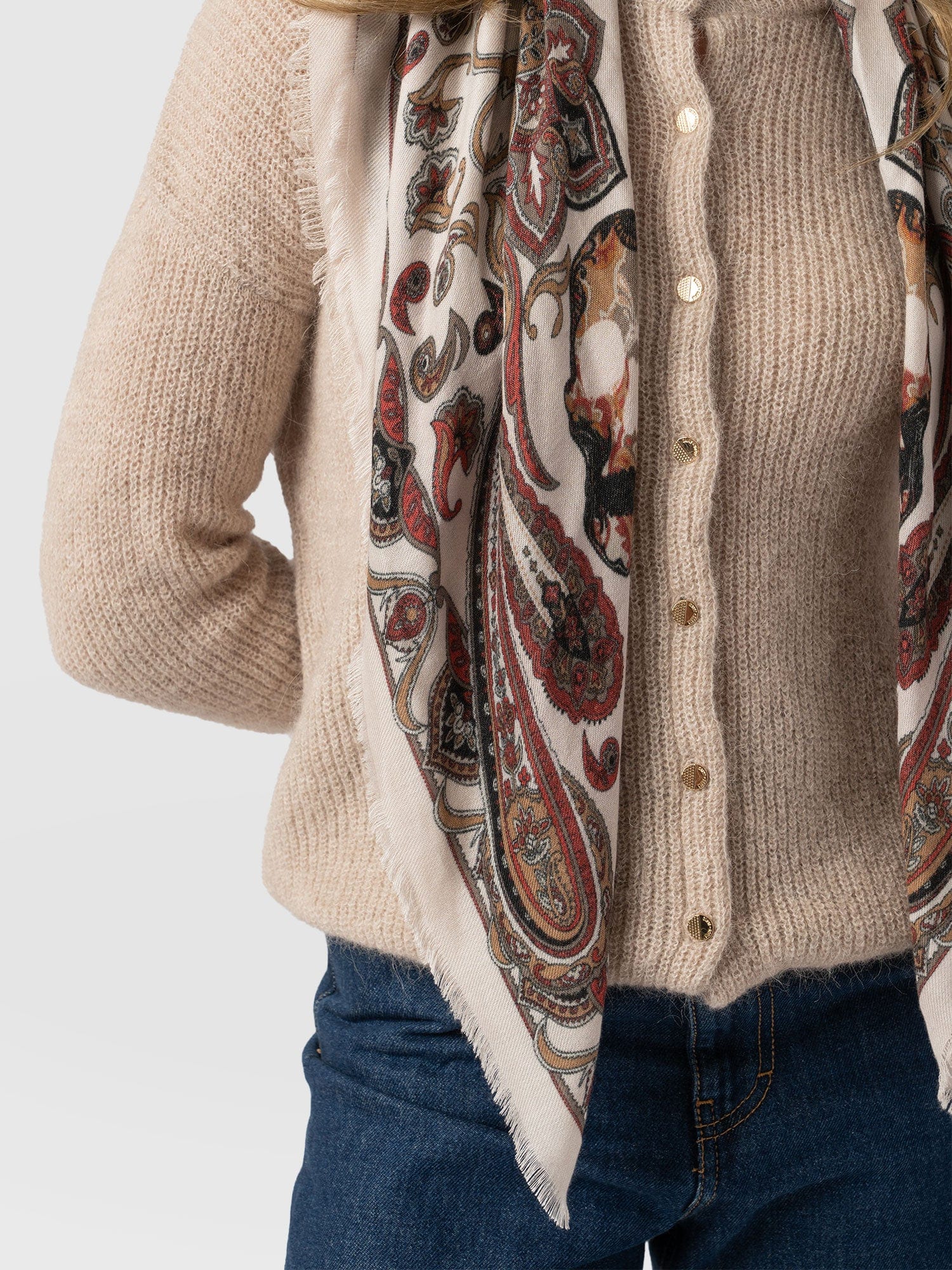 Wren Paisley Scarf Cream/Burgundy - Women's Scarves | Saint + Sofia® UK