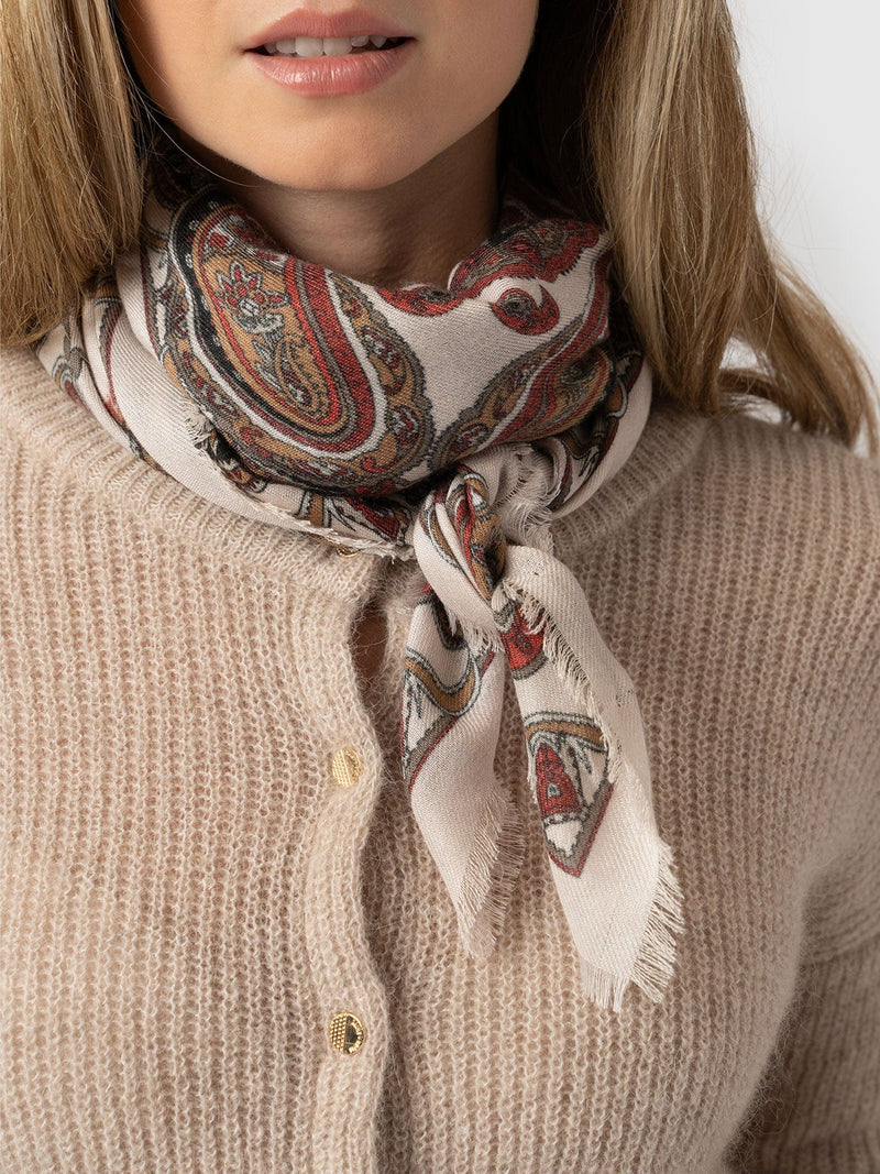 Wren Paisley Scarf - Cream/Burgundy