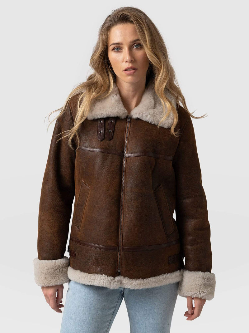 Amelia Aviator Jacket - Brown