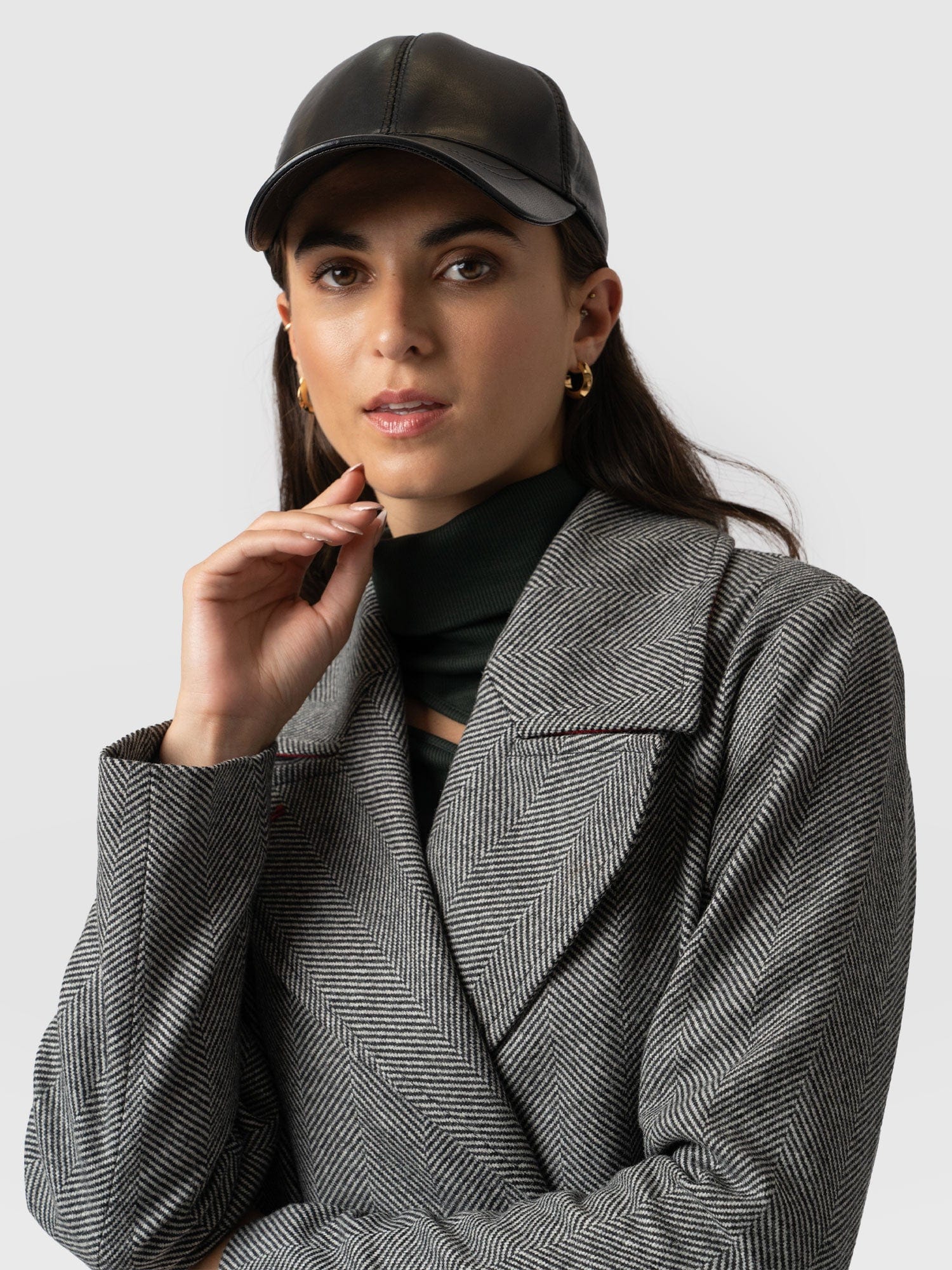 Avalon Leather Baseball Cap Black - Women's Hats | Saint + Sofia® UK