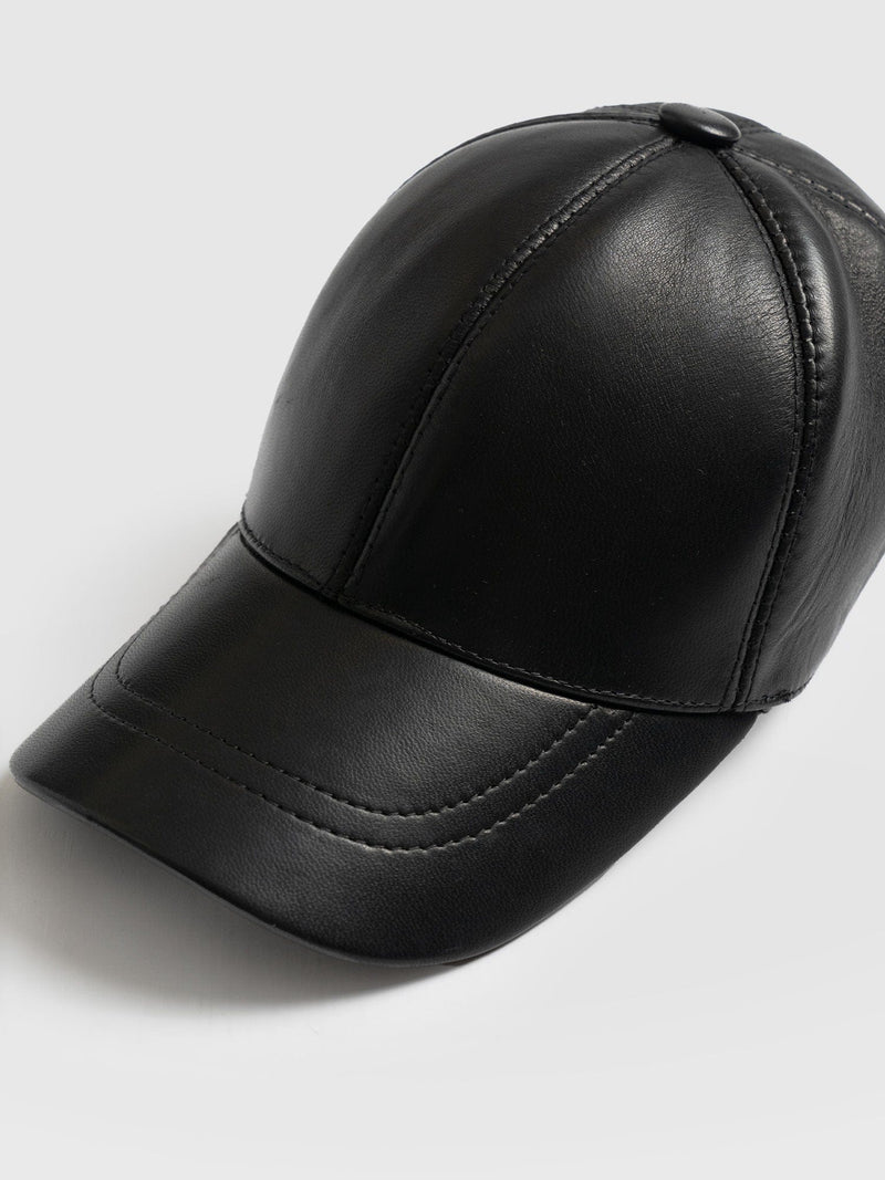 Avalon Leather Baseball Cap - Black