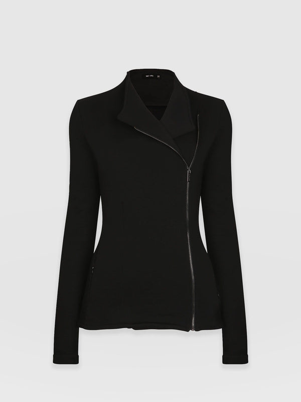 Cotton Biker Jacket - Black