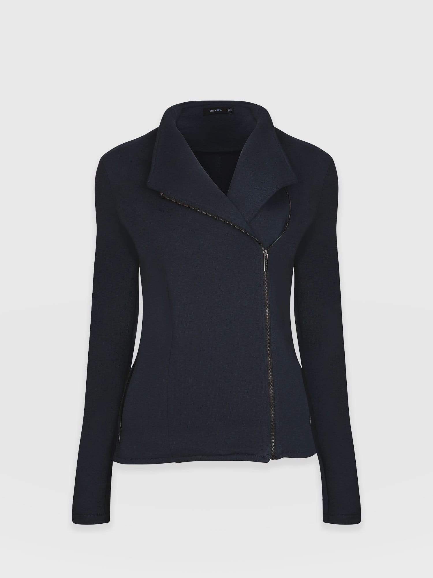 Cotton Biker Jacket - Navy