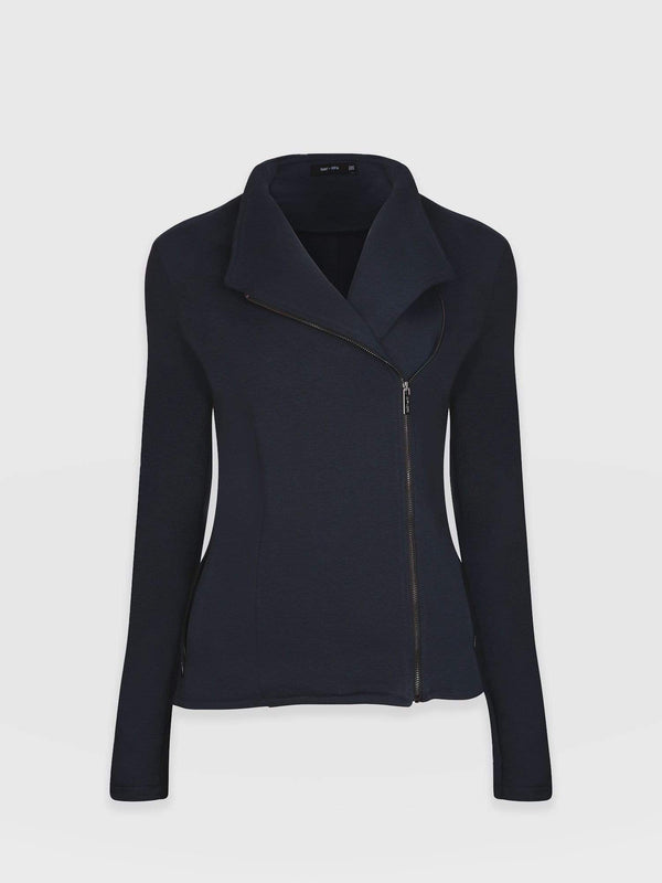 Cotton Biker Jacket - Navy