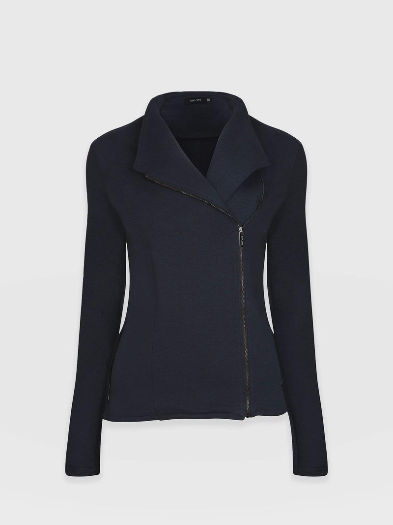 Cotton Biker Jacket - Navy