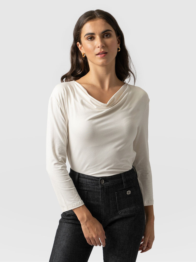 Cowl Neck Tee Long Sleeve - Cream